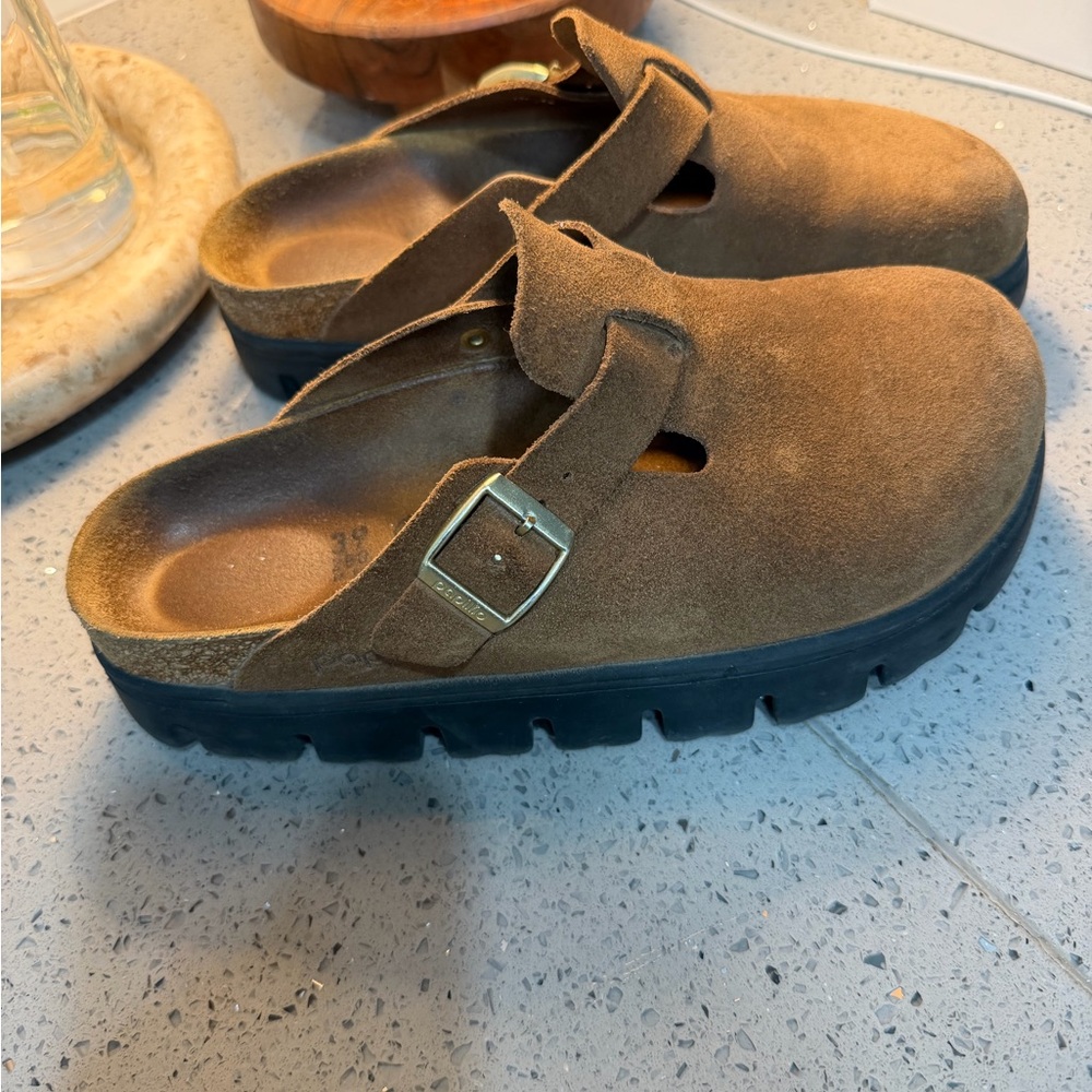 Birkenstock Brown Suede Clog Mule with Black Lug Sole - Picture 6 of 8